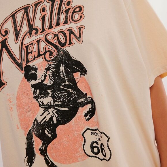 Free People x Daydreamer Willie Nelson Route 66 One Size Tee in Sand - Picture 2 of 7